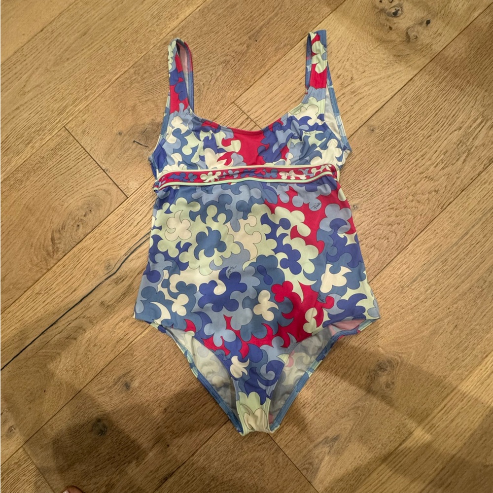 Emilio Pucci Scoop-Neck Hydrangea-Print Swimsuit Size 40